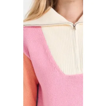 Colorblock Zip Pullover Sweater for Women