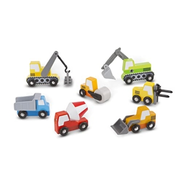 Melissa & Doug Wooden Construction Site Vehicles With Tray - Fun and Durable 8-Piece Set for Kids 3+
