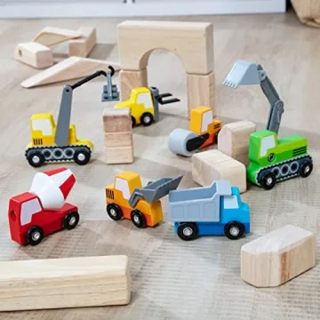 Melissa & Doug Wooden Construction Vehicles Set for Toddlers