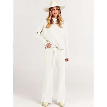 ANRABESS Women's Two Piece Outfits Crop Top Wide Leg Pants Cozy Knit Sweater Lounge Sets 2024 Fall T...