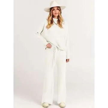 ANRABESS Women's Two Piece Outfits Crop Top Wide Leg Pants Cozy Knit Sweater Lounge Sets 2024 Fall T...
