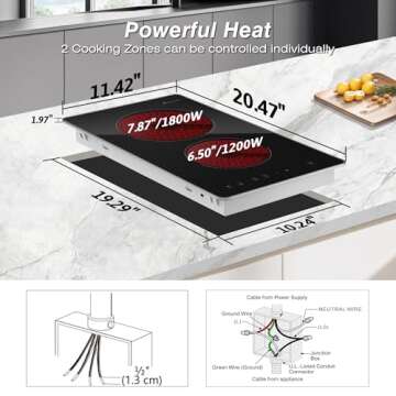 2 Burner Electric Cooktop, Electric Stove Top 12 Inch with Metal Trim, Sensor Touch Control, Fast Heat, Multiple Safety Protection, 3000W, 220V~240V Hard Wire(No Plug)