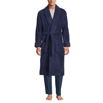 Lands' End Men's Calf Length Terry Robe in Deep Sea Navy - Regular Medium