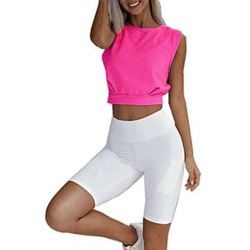 ARRIVE GUIDE Cute Loose Fit Workout Crop Top for Women, Casual Summer Yoga Athletic Tank, Hot Pink L
