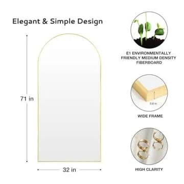 Full Length Mirrors 71"x32" Arched Full Body Mirror Black Arch Mirror Arched Floor Mirror Bathroom Vanity Mirror Frosted Metal Frame Anti-Rust Tempered Glass for Bedroom Entryway Living/Dressing Room