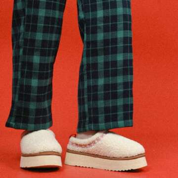 LazyStep Women's Fuzzy Platform House Slippers, Braid Mini Boots with Memory Foam, Slip-on Warm Fluffy Indoor Outdoor House Shoes(Beige, Size 9-10)