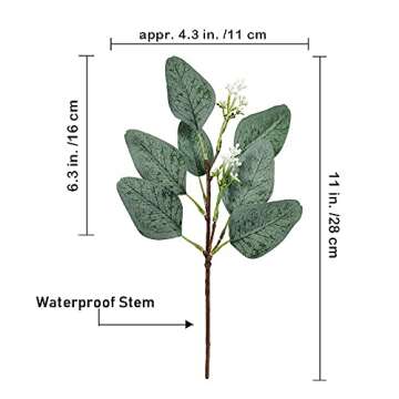 18 Pcs Fake Eucalyptus Leaves Stems Bulk Artificial Oval Eucalyptus Leaves Branches with Seeds in Gr...