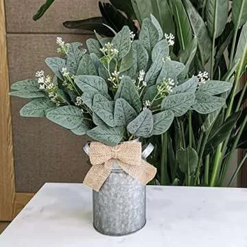 18 Pcs Fake Eucalyptus Leaves Stems Bulk Artificial Oval Eucalyptus Leaves Branches with Seeds in Grey Green for Wedding Holiday Greenery Decoration Indoor Floral Vase Bouquet Centerpiece Arrangement