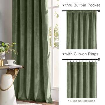 Lazzzy Blackout Velvet Curtains Green 84 inch Thermal Insulated Drapes for Dinning Room Darkening Window Treatment Rod Pocket Home Decor Living Room Set of 2 Panels Sage Green