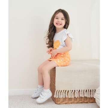 Ayzozuy Kids Girls Toddler Girls Clothing Heart Print T Shirt Top + Polka Dot Shorts with Belt Cute Skirts Summer Short Set(6-7T)