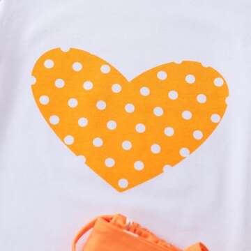 Ayzozuy Kids Girls Toddler Girls Clothing Heart Print T Shirt Top + Polka Dot Shorts with Belt Cute Skirts Summer Short Set(6-7T)