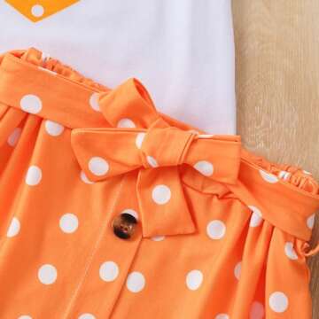 Ayzozuy Kids Girls Toddler Girls Clothing Heart Print T Shirt Top + Polka Dot Shorts with Belt Cute Skirts Summer Short Set(6-7T)