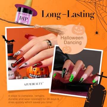 AZUREBEAUTY Halloween Dip Powder Nail Kit Starter Black Green Noctilucent Purple Red add 3D Nails Ac...