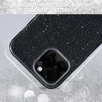 MILPROX Compatible with iPhone 14 Pro Max Case (2022), Glitter Sparkly Shiny Bling Rubber Gel Shell Cases 3 Layers Shockproof Protective Bumper Cover for iPhone 14 Pro Max 6.7" 2022 - Black