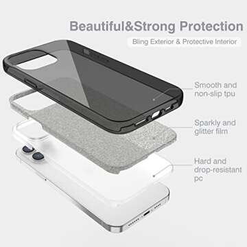 MILPROX Compatible with iPhone 14 Pro Max Case (2022), Glitter Sparkly Shiny Bling Rubber Gel Shell Cases 3 Layers Shockproof Protective Bumper Cover for iPhone 14 Pro Max 6.7" 2022 - Black