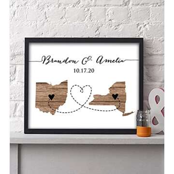 CANARY ROAD Personalized Two State or Country Art Print | Any Two States Long Distance Relationship ...