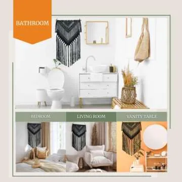 Livalaya Boho Black Macrame Woven Wall Hanging - Black 16 in x 36 in Modern Bohemian Tapestry wall Art Decor for House, Apartment, Dorm, Bedroom, Nursery, Party Decorations, Wedding, Wall Ornament