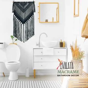 Livalaya Boho Black Macrame Woven Wall Hanging - Black 16 in x 36 in Modern Bohemian Tapestry wall Art Decor for House, Apartment, Dorm, Bedroom, Nursery, Party Decorations, Wedding, Wall Ornament