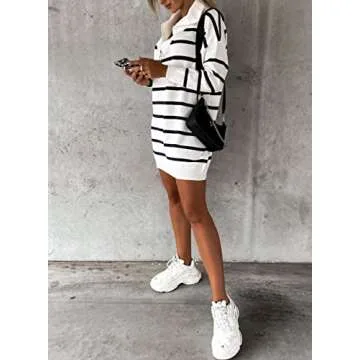 Sidefeel 2024 Fall Women's Sweater Dress with Zip Neck