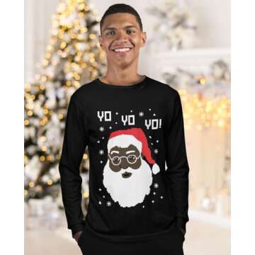 Black Santa Claus Ugly Christmas Shirt for Men Tacky Sweater Style Xmas Holiday Mens Long Sleeve T-Shirt X-Large Black