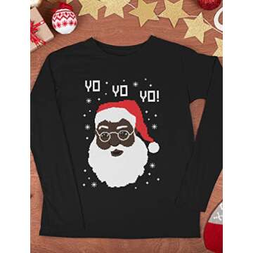 Black Santa Claus Ugly Christmas Shirt for Men Tacky Sweater Style Xmas Holiday Mens Long Sleeve T-Shirt X-Large Black