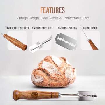 RICCLE Bread Lame Slashing Tool, Dough Scoring Knife with 15 Razor Blades and Storage Cover
