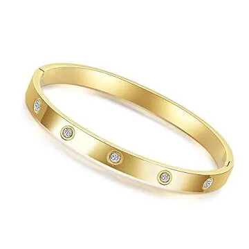 AryaHozel Love Bracelet for Her Women Teen Girls Rose Gold Silver Plated Oval Bracelet with Cubic Zirconia Crystal Classic Jewelry Birthday Graduation Friendship Gifts for Her Grils Friend Sister BFF