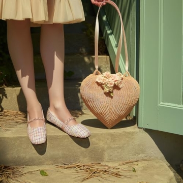 Chicmyth Mary Jane Flats;Square Toe Metal Chain Flats;Tweed Fabric Delicate and Elegant Women Shoes (US 9,Pink)