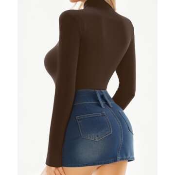 MANGOPOP Women's Mock Turtle Neck Long Sleeve Tops Bodysuit Jumpsuit