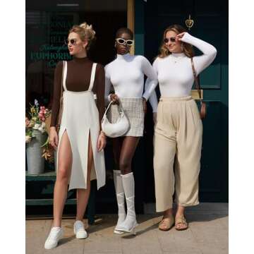 MANGOPOP Women's Mock Turtle Neck Long Sleeve Tops Bodysuit Jumpsuit