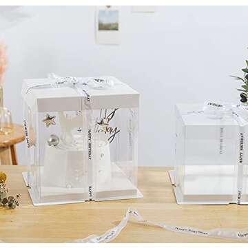 XININSUN Elegant Clear Cake Boxes with Ribbons for Events