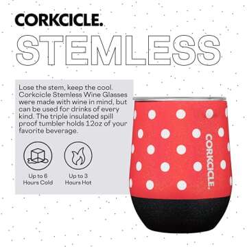 Corkcicle Disney Minnie Insulated Canteen Travel Water Bottle, Triple Insulated with Easy Grip, Keeps Beverages Cold for 25 Hours or Warm for 12 Hours, 16 oz, Polka Dot Red