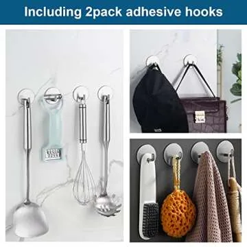Diesisa Razor Holder for Shower + Adhesive Wall Hooks, Premium 304 Stainless Steel Shower Razor Holder with Heavy Duty Waterproof Sticky Hooks for Hanging Towels, Coat, hat (2+2 Pack)