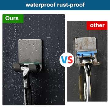 Diesisa Razor Holder for Shower + Adhesive Wall Hooks, Premium 304 Stainless Steel Shower Razor Holder with Heavy Duty Waterproof Sticky Hooks for Hanging Towels, Coat, hat (2+2 Pack)
