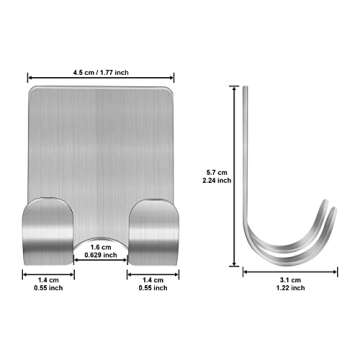 Diesisa Razor Holder for Shower + Adhesive Wall Hooks, Premium 304 Stainless Steel Shower Razor Holder with Heavy Duty Waterproof Sticky Hooks for Hanging Towels, Coat, hat (2+2 Pack)