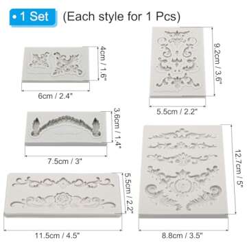 PATIKIL 5PCS Polymer Clay Mold, Clay Mold Fondant Mold 3D Baroque Iod-Mold Silicone for Crafts Air D...