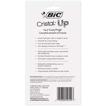 BIC Cristal Up Ballpoint Pen, Medium Point (1.2mm) Distributes Ink Evenly, Assorted Colors, 6-Count