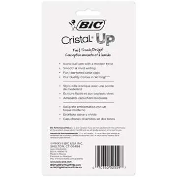 BIC Cristal Up Ballpoint Pen, Medium Point (1.2mm) Distributes Ink Evenly, Assorted Colors, 6-Count