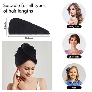SINLAND Microfiber Hair Drying Cap Hair Towel Turban Twist for Women Fast Drying Towels Head Turban Absorbent Soft Lightweight 3 Pack Black