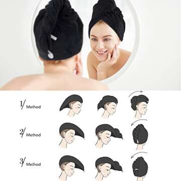 SINLAND Microfiber Hair Drying Cap Hair Towel Turban Twist for Women Fast Drying Towels Head Turban Absorbent Soft Lightweight 3 Pack Black