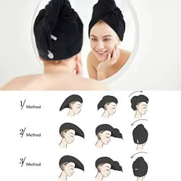 SINLAND Microfiber Hair Drying Cap Hair Towel Turban Twist for Women Fast Drying Towels Head Turban Absorbent Soft Lightweight 3 Pack Black