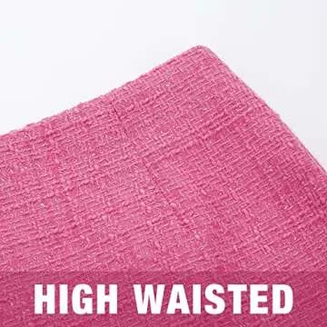 IDEALSANXUN Plaid Skirts for Women Trendy Fall Winter High Waist Bodycon Pencil Wool Mini Skirt(Tweed Pink, L)