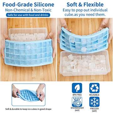 Food-grade Silicone Ice Cube Tray with Lid and Storage Bin for Freezer, Easy-Release 36 Small Nugget Ice Tray with Spill-Resistant Cover&Bucket, Flexible Ice Cube Molds with Ice Container, Scoop Cover