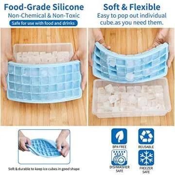 Food-grade Silicone Ice Cube Tray with Lid and Storage Bin for Freezer, Easy-Release 36 Small Nugget Ice Tray with Spill-Resistant Cover&Bucket, Flexible Ice Cube Molds with Ice Container, Scoop Cover