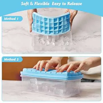 Food-grade Silicone Ice Cube Tray with Lid and Storage Bin for Freezer, Easy-Release 36 Small Nugget Ice Tray with Spill-Resistant Cover&Bucket, Flexible Ice Cube Molds with Ice Container, Scoop Cover