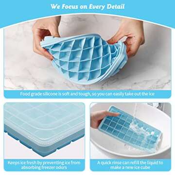 Food-grade Silicone Ice Cube Tray with Lid and Storage Bin for Freezer, Easy-Release 36 Small Nugget Ice Tray with Spill-Resistant Cover&Bucket, Flexible Ice Cube Molds with Ice Container, Scoop Cover