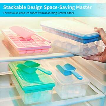 Food-grade Silicone Ice Cube Tray with Lid and Storage Bin for Freezer, Easy-Release 36 Small Nugget Ice Tray with Spill-Resistant Cover&Bucket, Flexible Ice Cube Molds with Ice Container, Scoop Cover