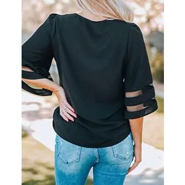LookbookStore Women Tops for Summer 2024 Ladies Tops and Blouses Bell Sleeve Tops for Women Black To...