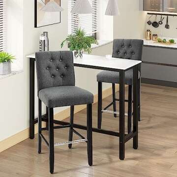 HOMCOM 2 Piece Bar Height Barstools, 30 Inches Linen Upholstered Breakfast Stools, Bar Chairs with B...