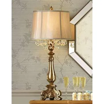 Barnes and Ivy Dubois Traditional French Country Console Table Lamp 37.25" Tall Antique Gold Crystal...